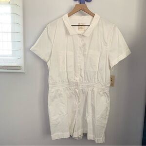 Fordays XL‎ NEW Shorts Coverall Utility Short Sleeve Romper White Organic Cotton